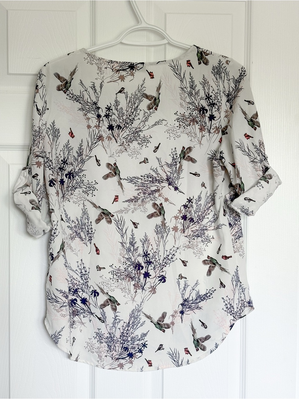 Ovi Off White Blouse with Floral, Bird & Navy Accents